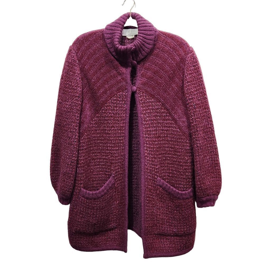 Mette Purple Mohair Chenille Turtleneck Coatigan, 44(US16)